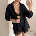 Spring Women's Fashion Casual Solid Color Lace Patchwork Shorts Set Clothing_ecoleips.com