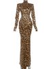 Nibber Leopard Print Maxi Dress Women Backless Full Sleeve Turtleneck Peach Butt Folds Skinny Fashion Elegant Banquet Vestidos_ecoleips.com