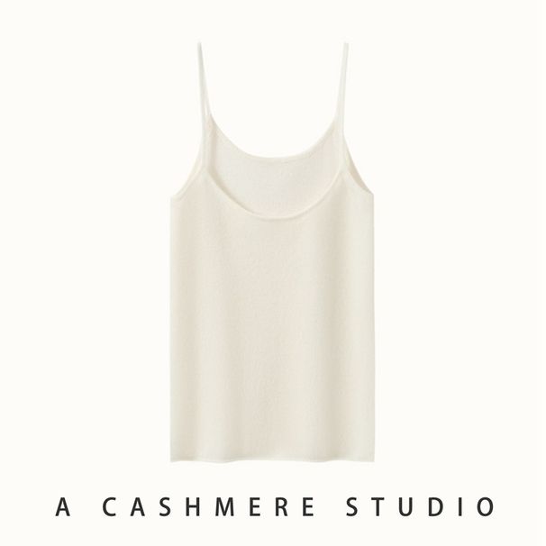 Thin Solid Color Women's Cashmere Knitted Camisole Slim Fit Versatile Soft Skin-Friendly Sleeveless Inner Wear Double_ecoleips.com
