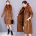Women's large fur collar winter fur coat women plus fleece thickened medium long_ecoleips.com