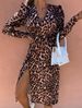 Women's Loose Long Sleeve V Neck Slim Waist Printed Dress Spring Summer_ecoleips.com