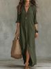 Cross-border European And American 2026 Spring/Summer Solid Color, Turn-down Collar, Front Slit, Long Shirt Dress,_ecoleips.com