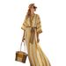 Women's 3D Striped Beach Cover-Up Dress Lightweight Summer Vacation Long Robe Loose Fit Boho Chic Swimwear with Belt_ecoleips.com