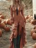 Elegant Long Sleeve Wrap Dress With Ruffles & Plaid Print – Vintage-Inspired Fall Fashion For Women_ecoleips.com