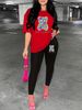 Women's Casual, Fashionable, Cute Cartoon Bear Pattern Printed Loose T-shirt+cropped Pants Two-piece Home Sportswear Daily Outfit-217_ecoleips.com