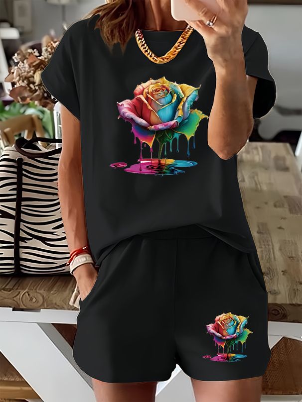 Women’s 2 Piece Outfit Set – Oversized Graphic T-Shirt And Biker Shorts Matching Set, Casual Summer Lounge Tracksuit For Daily Wear-300_ecoleips.com