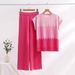 Luxury Mom Summer Outfit – Lightweight Knit Two-Piece Set With Wide-Leg Pants (Ombre Color Block, Sleeveless Top, One Size Fits Most, Comfort Wear)_ecoleips.com
