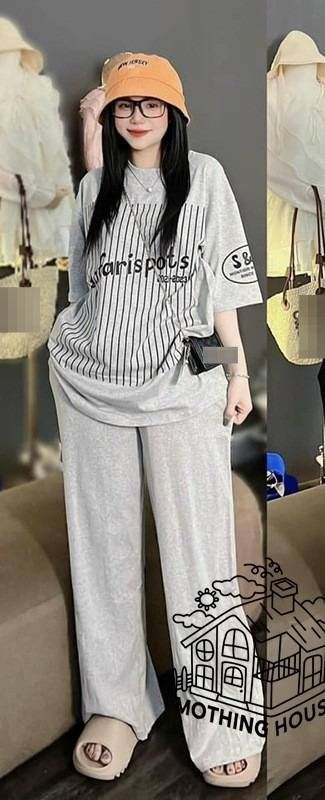 Women's Summer Striped Print Two Piece Set Wide Leg Pants Casual Plus Size American Style Southeast Asian New_ecoleips.com