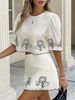 Spring/Summer Women's Fashion Set Simple Versatile Printed Top With Unique Lace Trim Elegant Clothing_ecoleips.com
