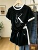 Women's Clothing Retro Suit Women's Summer New Loose Letter Print Short Sleeved Shorts Sports Leisure Two Piece Suit Ins_ecoleips.com