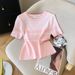 Women's Rib-Knit Ice Silk Short Sleeve Top, Striped Cropped Tee For Summer, Soft Breathable Casual Shirt_ecoleips.com