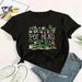 Pot Head Plant Pattern Printed T-shirt Fun Cute Street American Retro Women's Fashion Casual Summer Top 2024 New Kawaii._ecoleips.com