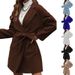 Women's Clothing Long Sleeve Lapel Button Front Belted Split Hem Coat - Casual Loose Fit Trench Style Outerwear In Brown/Black/White/Khaki_ecoleips.com