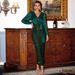 Women's high-waisted long-sleeved temperament sexy V-neck back slit long skirt sequined evening dress dress_ecoleips.com