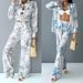 Voya Women's Commuting Temperament Printed Shirt Wide Leg Pants Casual Set In Two Colors To Choose From_ecoleips.com