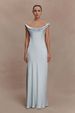 Women Elegant Satin Maxi Dress High Waist Cowl Neck Lace Detail Slim‑Fit Formal Wedding Guest Cocktail Banquet Party Evening Gown_ecoleips.com