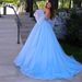 Blue Dreamy High-End Luxury Cutom Tranparent Sleeve, Straple Prince Gown With Lace Applique, Bridal Evening_ecoleips.com