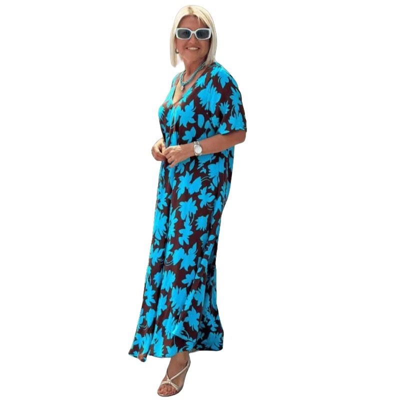 Summer Fashion Women's V-Neck Printed Short-Sleeved Loose Casual Dress_ecoleips.com