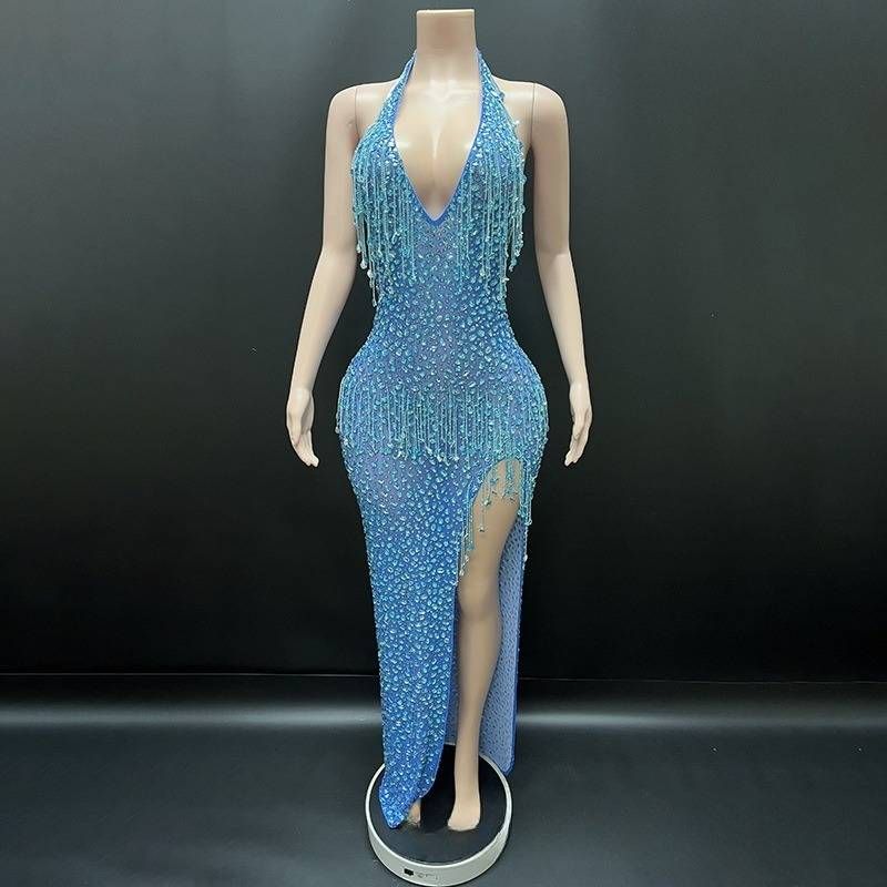 Women's Clothing New Sexy Deep V Mesh See Through Holiday Dress Cocktail Party Evening Dress Birthday High End Dress_ecoleips.com