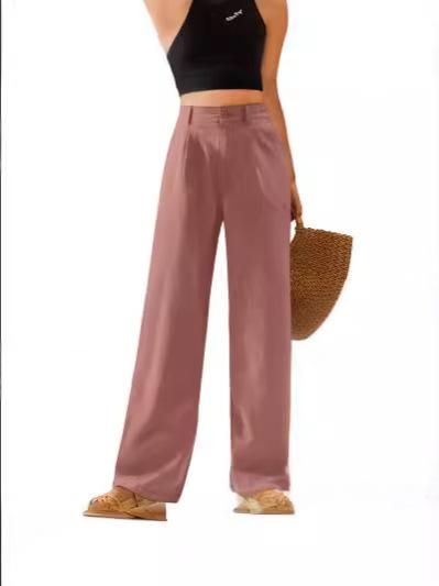 Women's High Waist Wide Leg Pants - Pure Color Casual Loose Trousers With Elastic Waistband, Streetwear Comfort Fit_ecoleips.com