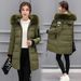 Women's Clothing Long Hooded Padded Coat With Faux Fur Trim, Slim Fit Winter Jacket, Warm Quilted Outerwear For Casual & Commute, Multiple Colors_ecoleips.com