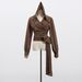 Women's Lightweight Hooded Shirt With Adjustable Waist Tie - Loose Fit Casual Top In Earthy Brown - Post-Apocalyptic Style Fall Fashion_ecoleips.com