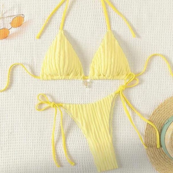 Women's Solid Color Bikini Set Sexy Swimwear Adjustable Triangle Top Tie-Side Bottoms for Beach Pool_ecoleips.com