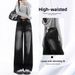 Vintage Washed Black-Grey Wide-Leg Jeans For Women, New Spring-Summer High-Waisted Loose Fit With Draped Effect,_ecoleips.com