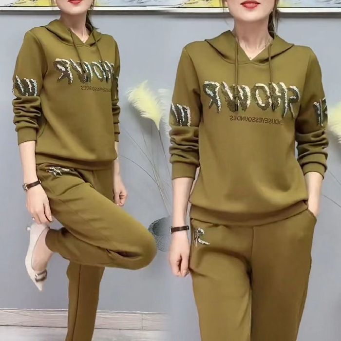 Women's Trendy Rhinestone Hooded Sweatshirt And Harem Pants Set Casual Outfit plus Size M to 4XL_ecoleips.com