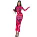 Autumn And Winter New Tie-dye Long-sleeved Slim-fit Spice Girl Dress_ecoleips.com
