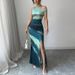Women's Clothing Summer New Contrast Color Slim Dress Oblique Shoulder Long Skirt_ecoleips.com