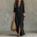 Women's Summer Casual V Neck Maxi Dress Loose Beach Style Linen Feelings Slit Fashion 2026 New Cross Border Resort_ecoleips.com