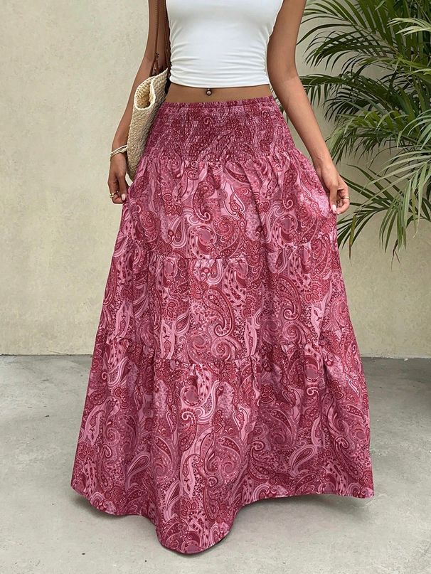 Elegant Floral Print Summer Dress For Women Loose Fitting Mid-Length A-Line Skirt With Fitted Waist Spring/Autumn Regular Size_ecoleips.com