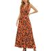 Women's Fashion Cocktail Maxi Dress Plus Size V‑Neck Leopard Print With Slimming Tie‑Waist Detail_ecoleips.com