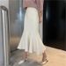 Midi Bodycon Knit Skirt With Fishtail Hem | High-Waisted Stretchy Pencil Skirt In Black/Beige/Gray (Office To Date Night Essential)_ecoleips.com