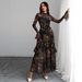 New European American Style Black Printed With Ruffle Sleeves, Plant And Floral Print, Niche For Women, Holiday Long_ecoleips.com