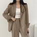 Women's Autumn Casual Lapel Suit Set Button Down Blazer High Waisted Draped Thickened Wide Leg Trousers Outerwear_ecoleips.com