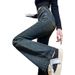 Women's Clothing High Waist Flared Jeans - Cement Gray Stretch Denim With Fleece Lining (Winter Warm, S-2XL)_ecoleips.com