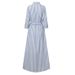 Women's Bohemian Style Striped Cardigan Dress Polo Collar Cotton Linen Three Quarter Sleeve New European American Fashion_ecoleips.com