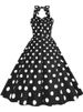 Black Polka Dot Print Vintage Dress For Women Summer Sexy Halter Elegant Party Prom Midi Sundress_ecoleips.com