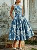 Elegant Sleeveless Floral A Line Dress For Women High Waist Big Hem Temperament Ladies Casual Party Vacation Floral Dress_ecoleips.com