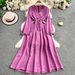Ethnic Retro Elegant Temperament Tassel V Neck Trumpet Sleeve Dress For Women Summer Waist Slimming Long Skirt_ecoleips.com