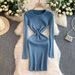 Women's Ribbed Sweater Dress Solid Color Stretch Knit Slimming Midi Simple Style Hip Hugging New Fashion_ecoleips.com