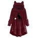 Women's Fleece Hooded Sweatshirt Winter Warm Pullover Long Sleeve Casual Loungewear Cat Print Plus Size_ecoleips.com