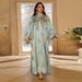 Modest Abaya Dress– V-Neck Jacquard With Beaded Embellishments, Luxurious Muslim Evening Gown For Banquets (S-XXL, 5 Colors)_ecoleips.com
