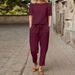 Women's Cotton Linen Summer Outfit Set Short Sleeved O Neck Oversized Cover up Wide Leg Pants Retro Two Piece Set 2024_ecoleips.com