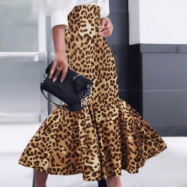 Leopard Print Fishtail Midi Skirt – Elegant Bodycon Skirt With Slimming Ruched Waist For Women (Brown, S-XXL)_ecoleips.com