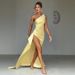 Women's Clothing Oblique Collar Slit Sleeveless Women's Sexy Slim Evening Dress_ecoleips.com