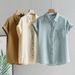 Women's Clothing Women's Solid Color Short Sleeve Shirt Top Slimming Cardigan Versatile Plus Size Spring Summer Inner Wear_ecoleips.com