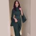 Elegant Satin Midi Dress With Empire Waist – Long Sleeve Mock Neck Ruffle Hem Dress (S-Xxl, Champagne/Black/Emerald)_ecoleips.com